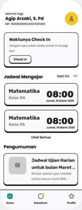 Wireframe of the teacher home screen